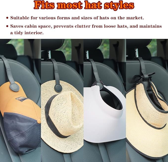 2 Pack Cowboy Hat Hanger for Car, Magnetic Hat Holder for Truck, Jeep, SUV, Headrest Hook Organizer for Caps, Keys, Sunglasses, Bags (Black) (2)