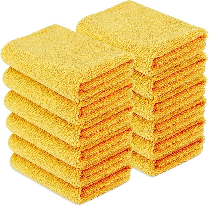 Microfiber Car Drying Towels, Highly Absorbent, Lint Free, Scratch Free, Ultra-Soft, Car Detailing, Buffing and Polishing, 16" x 16", Yellow, 12-Pack