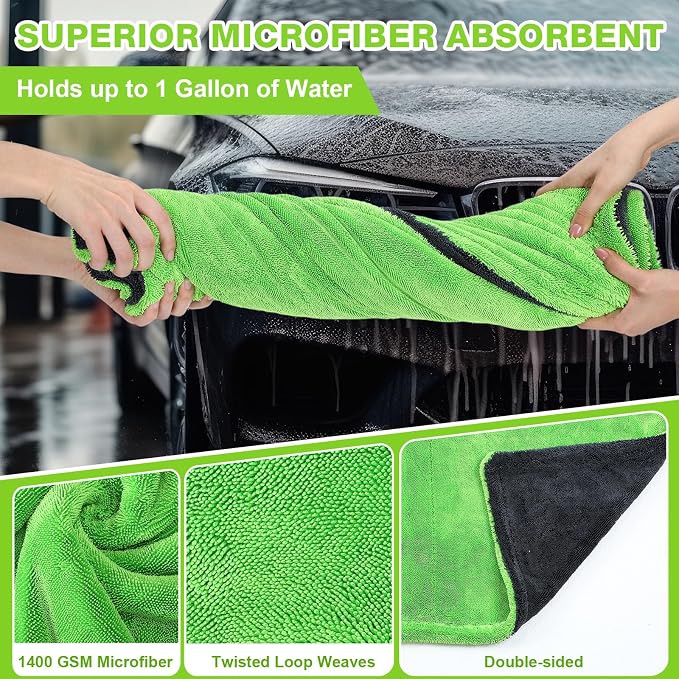 2 Pack Car Drying Towels 48"x24" Extra Large Microfiber Towels for Cars 1400gsm Super Absorbent Car Detailing Drying Towel Streak Free Lint Free No Water Spots Double-Twist Pile