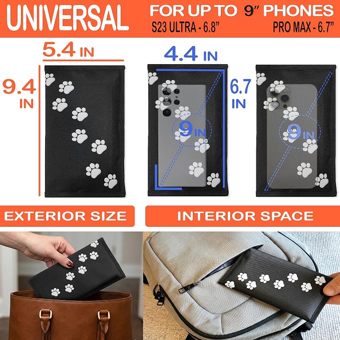 Dog Lover Faraday Bag for Phones & Key Fobs – RFID Shielding Privacy Pouch with Paw Print Design for Pet Owners, Electronic Device Storage Accessory