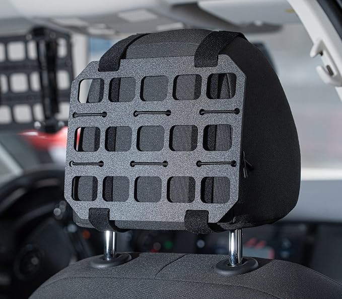 Car Headrest Organizer MOLLE Panel for Vehicle Seat Back EDC Pouch Tool Holster Bag Gadget Holder Backpack Insert Panel Tactical Gear Rack Truck Equipment Plate Modular Storage Shelf