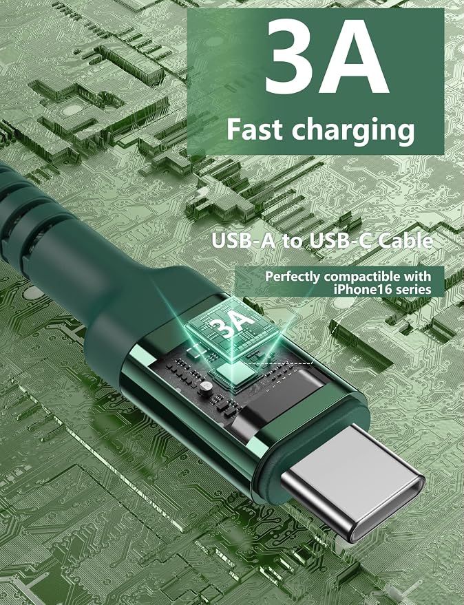 USB to USB C Cable Fast Charging 3FT, 2Pack USB A to USB C Charger Cord, Upgraded Extra Durable Braided USBC Cable Compatible with iPhone 17 16 15 Pro Max,Samsung Galaxy S10 S9 Plus and More -Green