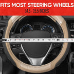 UltraSport Beige Carbon Fiber Steering Wheel Cover, Standard 15 inch Size, Black Faux Leather Comfort Grip, Car Steering Wheel Cover for Auto Truck Van SUV
