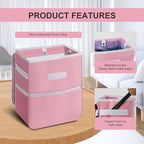 2 Gallon Car Trash Can Lid and Storage Pockets, Leak-Proof Collapsible and Portable Organizer, Multipurpose Garbage Bin with Adjustable Straps, Pink