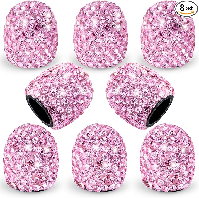 8PCS Bling Crystal Diamond Tire Stem Valve Caps, Dustproof Car Wheel Tire Valve Caps Universal Tire Valve Stem Covers for Cars, SUV, Trucks, Bikes, Motorcycles, Bicycles (Pink)