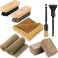 9PC Car Detailing Kit，Boars Hair Brush，Horse Hair Bristle，Suede-Coral Cloth，Car Dust Brush，Microfiber Towel & Applicator，Scratch-Free & Ultra-Soft for Leather, Seats & Interior Cleaning