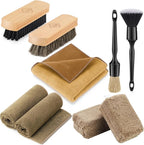 9PC Car Detailing Kit，Boars Hair Brush，Horse Hair Bristle，Suede-Coral Cloth，Car Dust Brush，Microfiber Towel & Applicator，Scratch-Free & Ultra-Soft for Leather, Seats & Interior Cleaning