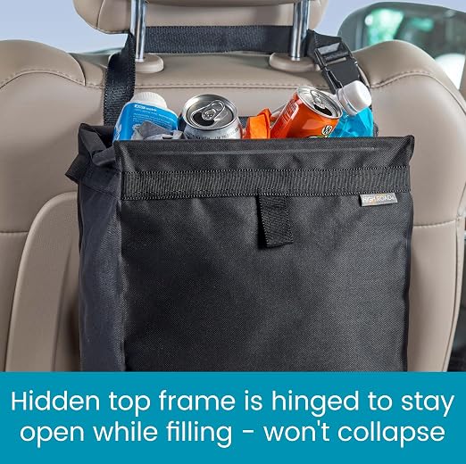 Large TrashStash Hanging Car Trash Can Garbage Bag with Push-Close Lid and Waterproof Bin for Cars, SUVs and Trucks, Holds 4.5 Gallons of Car Trash
