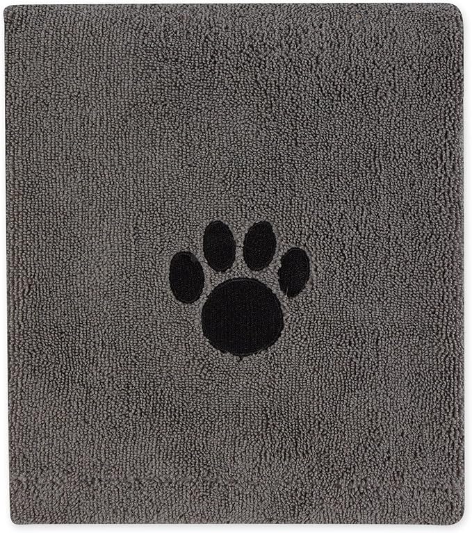 Pet Grooming Towel Collection Absorbent Microfiber X-Large, 41x23.5", Embroidered Gray