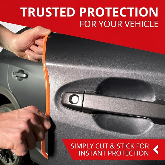 Car Door Edge Protector – Universal DIY Edge Trim to Prevent Scratches & Dings – Flexible Adhesive Molding Trim for Cars, Trucks & SUVs (10 Ft - Orange)