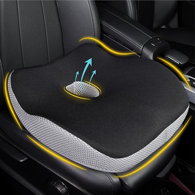Car Seat Cushion for Driving, Car Seat Pillow for Short Drivers | Ergonomic Memory Foam Seat Cushion for Pain Relief, Adult Booster Seat for Car, Butt Cushion for Car, Truck, Office, B&G