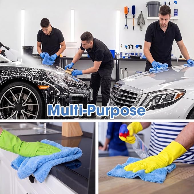 30 Pcs 12.5 × 12.5 Inch Edgeless Microfiber Plush Towels for Cars Detailing Drying Wash Polishing Absorbent Cleaning Cloths, 500 GSM (Light Blue)