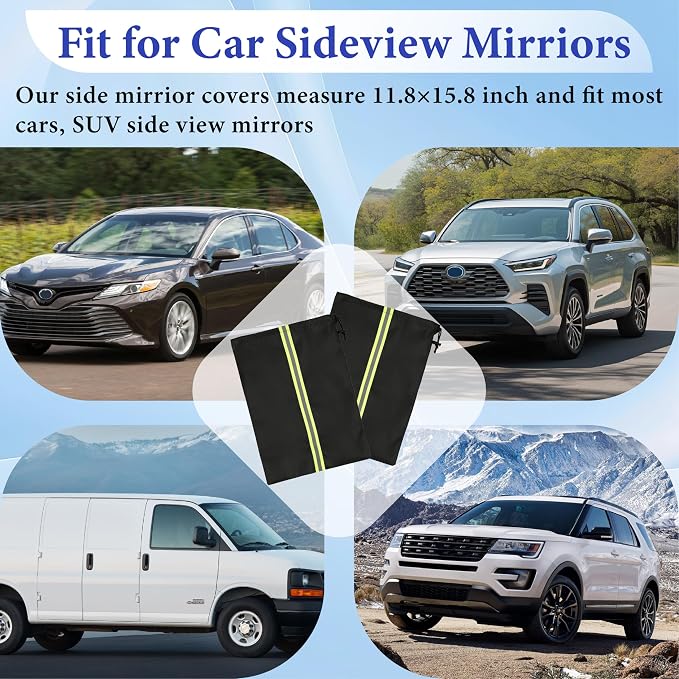 6Pcs Side Mirror Covers for Cars with Reflective Strip, Rear View Mirror Cover Protect from Snow, Winter Car Mirror Cover, Universal Fit for Cars, SUVs, Rearview Accessories with Drawstrings
