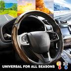 3PCS Carbon Fiber Steering Wheel Cover-Segmented Clip-On Design Anti-Slip & Scratch Resistant Universal Fit 14.5"-16" for Cars/Truck/SUV Great Gift for Men & Women