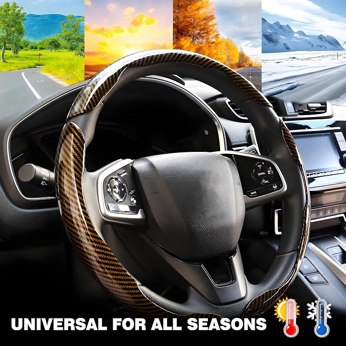 3PCS Carbon Fiber Steering Wheel Cover-Segmented Clip-On Design Anti-Slip & Scratch Resistant Universal Fit 14.5"-16" for Cars/Truck/SUV Great Gift for Men & Women