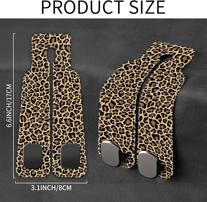 Purse Hook for Car Abstract Brown Leopard 1 Pack Headrest Back Seat Hook Premium Leather Double Metal Hanger Storage Pack Bag Purse Holder Car Accessories