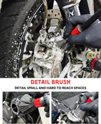 Motorcycle Cleaning Brush Kit 6 Pack, Easy Reach Brush, Chain Brush,Wool Wash Mitt, Stiff Tire Brush, Detailing Brush& Microfiber Towel for Motorcycle Mudguard, Rims,Exhaust, Frame Detailing Wash Kit
