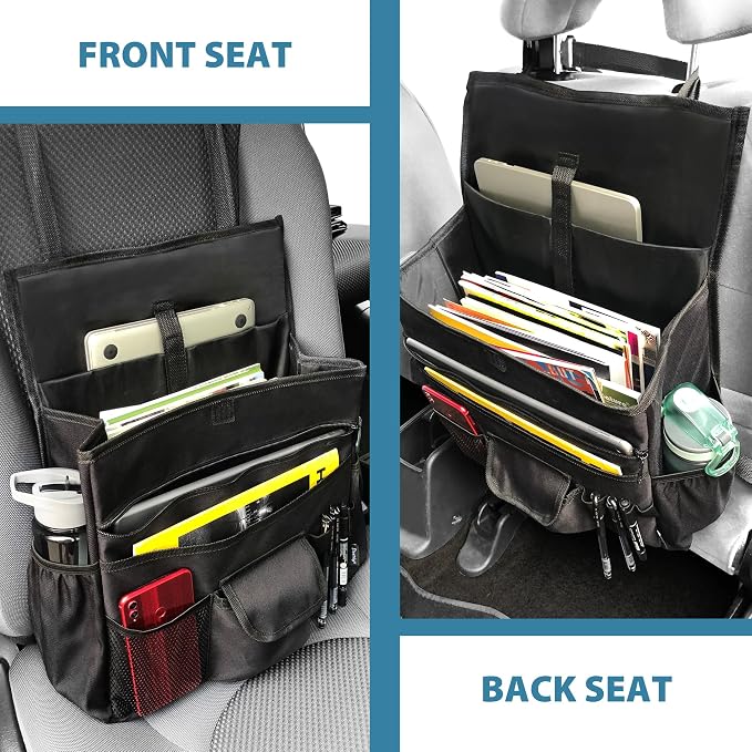 Car Front Seat Organizer, Back Seat Storage with Adjustable Straps Truck Seat Organizers for Delivery Drive, Office File, Passenger Seat