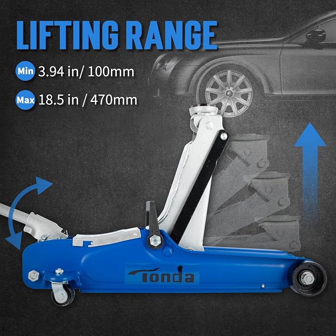 Low Profile Car Jack, 2.5 Ton (5,000 lb) Hydraulic Trolley Floor Jack for Garage, Home, Shop, Lifting Range 3.35" to 14.57", Blue