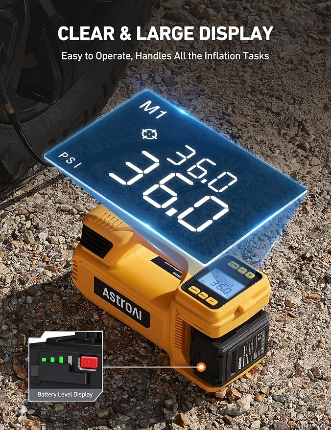 TC4 Portable Air Compressor Tire Inflator, 470W 18V Cordless Air Pump for Truck Tires with 4000mAh Battery, 150PSI Heavy Duty Air Compressor with Digital Display for Car, RVs, SUV