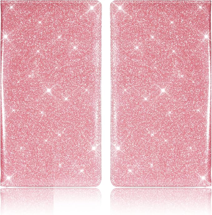 Car Registration and Insurance Card Holder, Vehicle License Document Glove Box Compartment Organizer, Interior Car Accessories for Women Men (Glitter Pink)