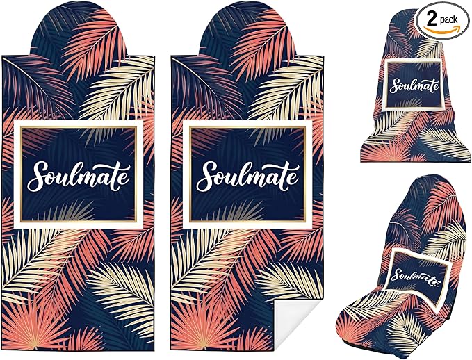 2 Pack Car Seat Towel Covers, Sweat-Proof Microfiber Seat Protectors for Gym, Running, Beach & Workout, Breathable Quick-Dry, Machine Washable, Pink Palm Leaves Print, Universal Fit