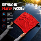 Car Drying Towel 24”x36”, 1400 GSM Twisted Loop Microfiber, Ultra Absorbent, Streak-Free, Lint-Free, Scratch-Free for Car, Truck & SUV, Quick Drying in Fewer Passes (Red)
