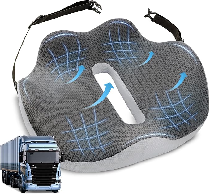 X-Large Seat Cushion for Truck & Car Drivers, Memory Foam Seat Cushion for Long Driving, Sciatica & Tailbone Pain Relief, Ergonomic Back Support Cushion with Non-Slip Bottom & Washable Cover