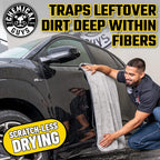 Woolly Mammoth Large Microfiber Drying Towel - 36 x 25 Inch Gray, Ultra Plush Super Absorbent Car Drying Towel for Cars, Trucks, SUVs, Motorcycles, RVs, and Auto Detailing