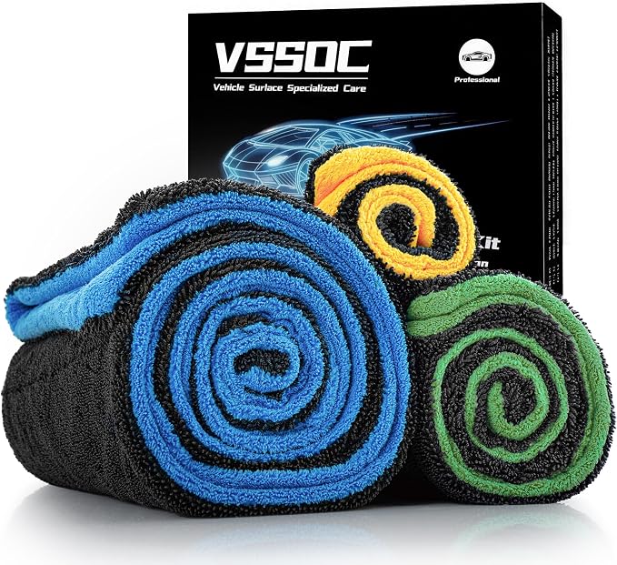 3-Pack Color-Coded Car Drying Towels (48"x24"/14"x24"/10"x10") 1200GSM Dual-Sided Twisted Loop & Coral Fleece - One Pass Save Time, Streak-Free, Scratch-Free for Cars, Trucks, SUVs