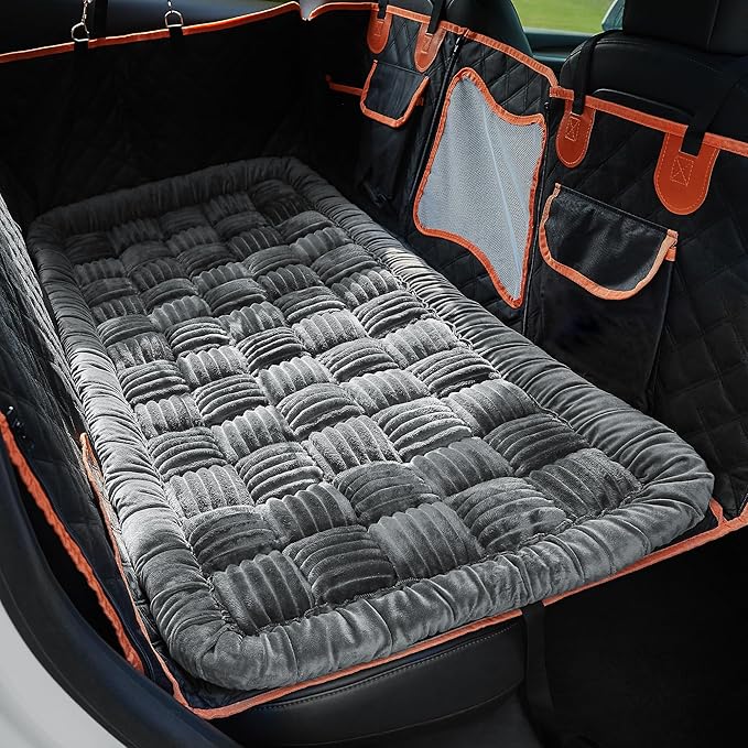 Backseat Pet Bed Mat,Dog Bed for Car,Fuzzy Dog Seat Cover for Car Back Seat, Non-Slip Travel Pet Mat, Fit for Backseat Extenders and Seat Covers(Gray)