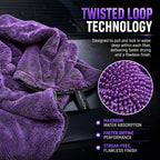 Car Drying Towel 24”x36”, 1400 GSM Twisted Loop Microfiber, Ultra Absorbent, Streak-Free, Lint-Free, Scratch-Free for Car, Truck & SUV, Quick Drying in Fewer Passes (Purple)