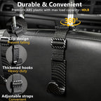 Headrest Hooks for Car Adjustable 4 Pack Vehicle Seat Back Organizer Storage Hanger Holder for Purse Bags Universal Fit with Clip Black Carbon Fiber