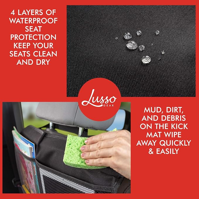 Kick Mats (2 Pack) - Car Seat Back Protectors, Premium Waterproof Fabric, Reinforced Corners to Prevent Sag, and 4 Mesh Pockets for Large Storage (Gray)