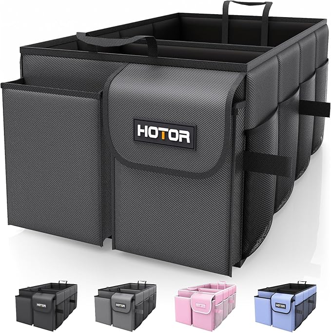 Foldable Trunk Organizer - SUVs & Sedans, Sturdy Car Organization With 2 Compartments, Black, 23.6"×14.2"×10.6"