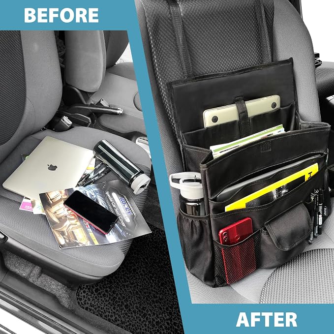 Car Front Seat Organizer, Back Seat Storage with Adjustable Straps Truck Seat Organizers for Delivery Drive, Office File, Passenger Seat