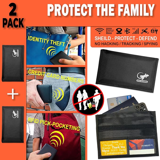 Faraday Bag Anti-Tracking GPS RFID Car Key Signal Blocker Wallet Shielding Pouch Protective Case for Cell Phone Car Key FOB, Data Privacy, Electronic Device Security (2 Pack - Pocket Black)