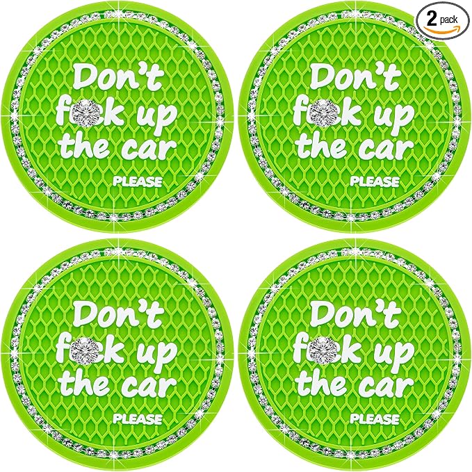 2PCS Bling Crystal Rhinestone Cup Holder Coaster – 2.75 Inch Anti-Slip Auto Insert Cup Coaster – Sparkling Interior Decor Accessories for Cars & Vehicles (Green & White)