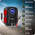Tire Inflator Portable Air Compressor, Air Pump for Car Tires and Bikes, Car Tire Pump w/Auto Shut Off, 150 PSI, 12V DC, LED Light, Carrying Case, for Men, Women