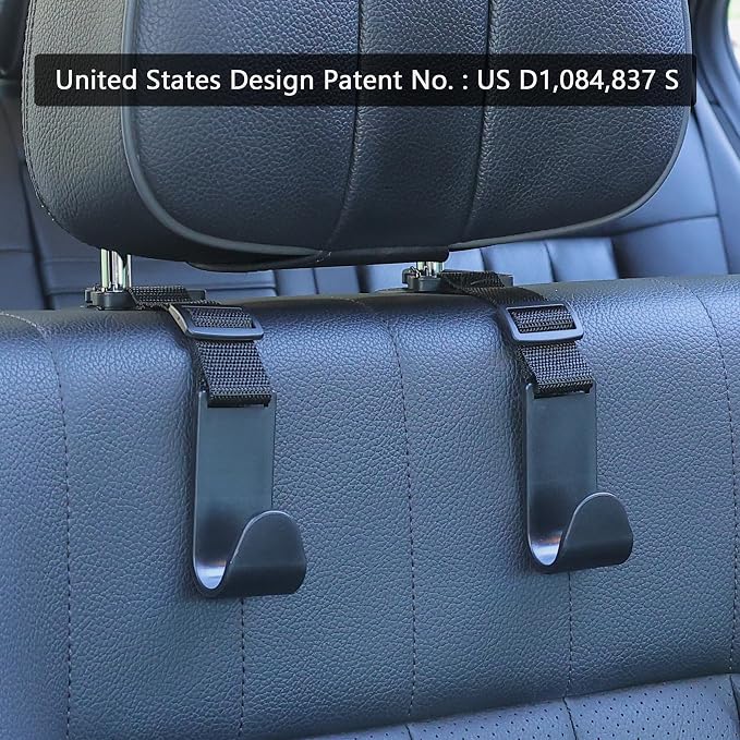 Headrest Hooks for Car Adjustable 4 Pack Vehicle Seat Back Organizer Storage Hanger Holder for Purse Bags Universal Fit with Clip Black