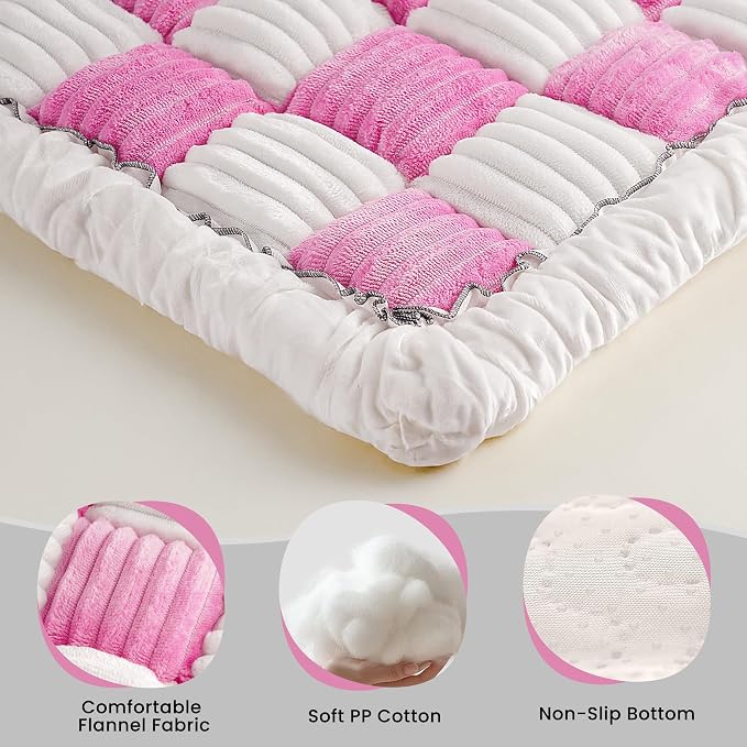 Backseat Dog Bed Mat, Non-Slip Dog Bed for Car Back Seat, Soft & Cozy Dogs Blanket, Washable Travel Pet Mat Seat Protector for Cars, SUVs, Trucks (Pink/White, 51.1" L x 23.6" W x 1.5" Th)