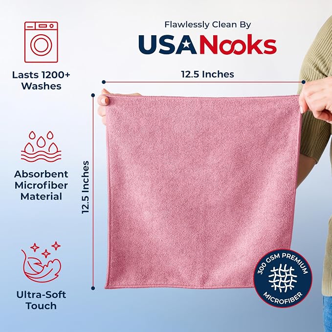 Premium 300GSM Microfiber Cleaning Cloth - 12.5"x12.5" High Performance - 1200 Washes, Ultra Absorbent Microfiber Towels for Cars Undercarriage, Rims & Engine Bay Cleaning - Microfiber Cloth