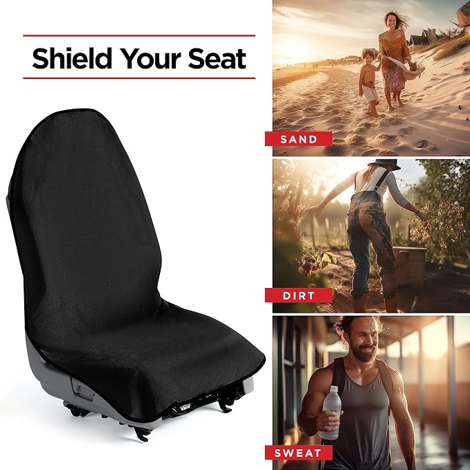Waterproof Sweat Towel Car Seat Cover for Post Gym Workout, Running, Swimming, Beach and Hiking, Universal Fit Anti-Slip Bucket Seat Protector for Cars, SUVs and Trucks, Machine Washable