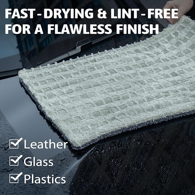 1000GSM Car Drying Towel 18"x24", Edgeless Double Twist Pile, Ultra Absorbent Microfiber Towel, Scratch-Free Lint-Free Streak-Free for Auto Detailing & Car Wash – Check Silver&Grey