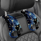 Purse Holder for Car, 2 Pack Heavy Duty Purse Hanger for Car, PU Leather Car Seat Hooks for Purses and Bags, Cute Blue Starry Sky Cat Headrest Organizer for Handbags & Backpacks