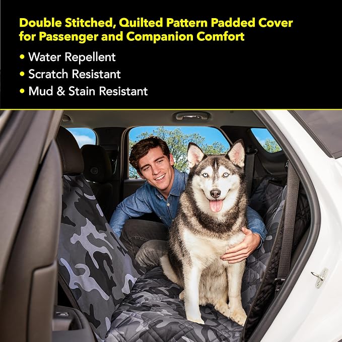 Dog Car Seat Cover, X-Large Heavy Duty Pet Seat Cover for Back Seat, Extra Padded Non-Slip Dog Hammock, Water-Resistant Back Seat Protector for Cars Trucks and SUVs (64” W x 60" L)