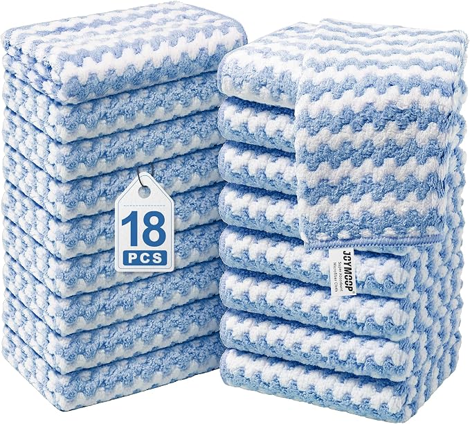Microfiber Cleaning Cloths – 18 Pack, 10" x 10", Blue – Reusable, Lint-Free, Super Absorbent Towels for Kitchen, Car, and Household Cleaning