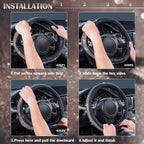 Bling Champagne Diamond Steering Wheel Cover, Black Leather Universal Fit 14.5-15inch Glitter Rhinestones for Women Sparkle Crystal Girly Shining for SUV,Vans,Sedan,Car,Truck, Black Champagne