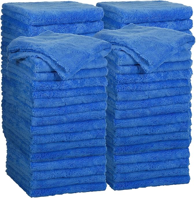30 Pcs 16 x 16 Inch Microfiber Towels for Cars, 500 GSM Edgeless Plush Car Detailing Towels, Lint Free Scratch Free Cleaning Cloths for Drying, Washing, Polishing, Waxing, Home (Dark Blue)