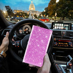Car Registration and Insurance Card Holder, Vehicle License Document Glove Box Compartment Organizer, Interior Car Accessories for Women Men (Glitter Purple)